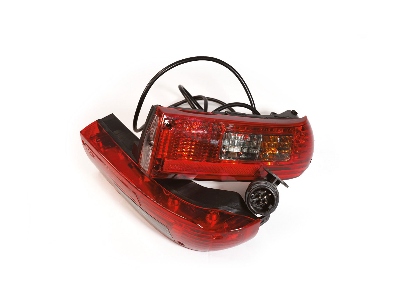Rear light set for ORIS TRACC bicycle carrier with wiring harness, connector plug and red light covers.