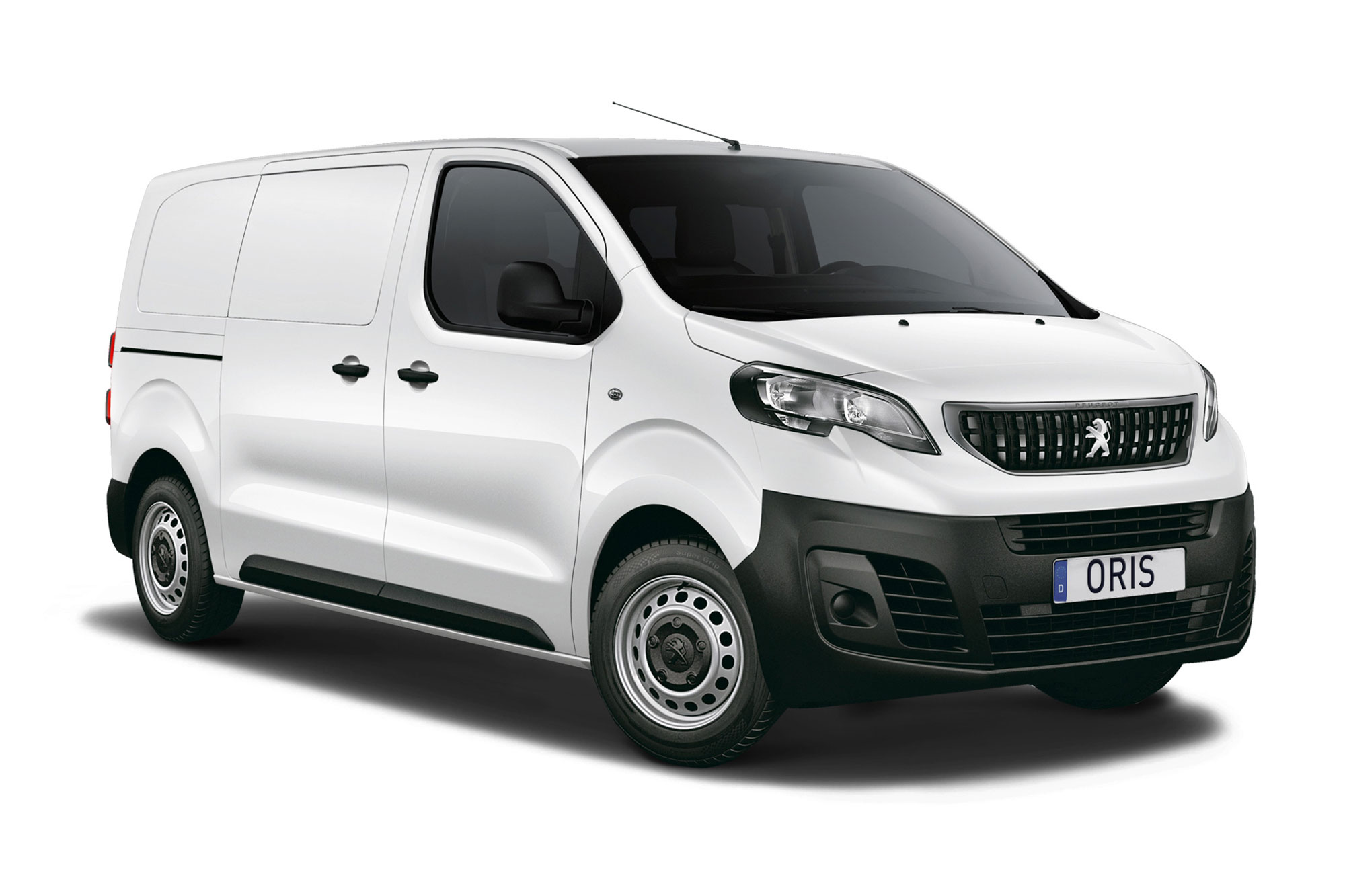 White Peugeot Expert panel van in studio view as an example of a commercial vehicle suitable for towing and transport applications.