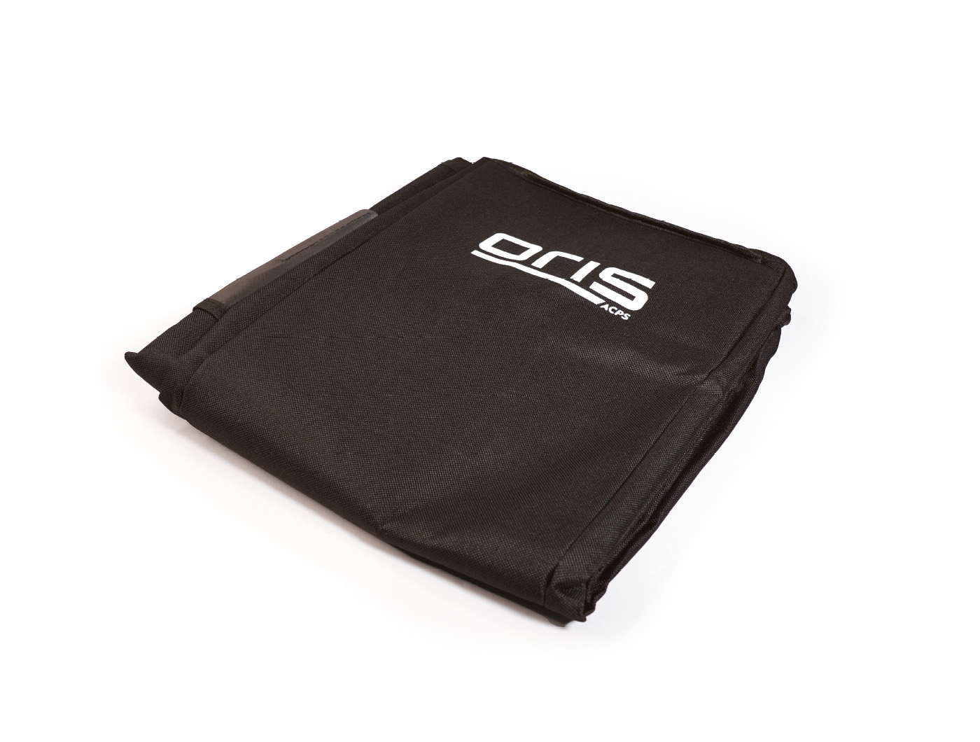 Folded ORIS transport bag for bicycle carrier accessories with visible ORIS logo on black fabric material.
