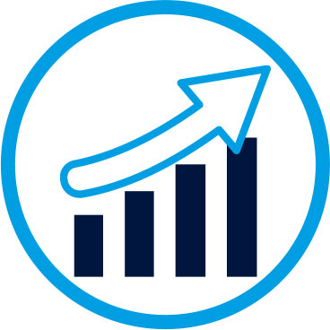 Icon showing an upward trend arrow and bar chart representing the growing importance of electric mobility.